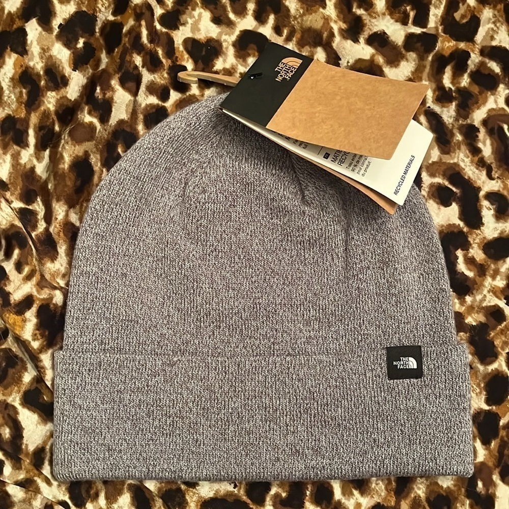 Brand New The North Face Dockworker Recycled Beanie Gray Knit Hat Embroidered